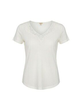 Reba Womens White V-Neck Lace Trim Short-Sleeve Tee M NWT
